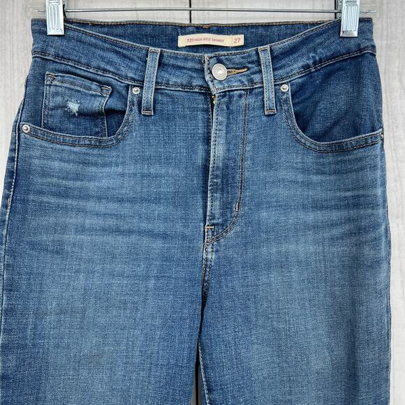 Levi's 721 High Rise Skinny Jeans Womens Size 27x31 Distressed Medium Wash - Picture 3 of 12